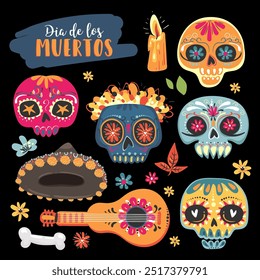 Set of elements for Day of the Dead. Dia de los Muertos translate - Day of the Dead . Vector EPS10