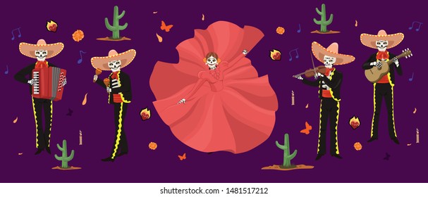 Set of elements for the day of the dead. Vector graphics.