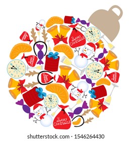 Set of elements for decoration of Christmas and new year illustrations and postcards. Color vector images for different types of printing.