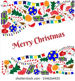 Set of elements for decoration of Christmas and new year illustrations and postcards. Color vector images for different types of printing.