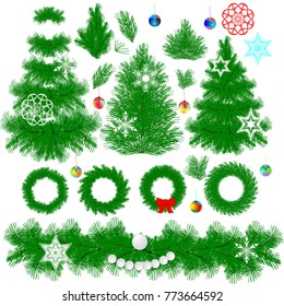 Set of elements for decoration, Christmas ,New Year,Christmas trees,Christmas decorations, balls