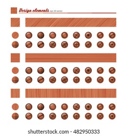 Set of elements for design - buttons and bolts, natural material. A vector.
