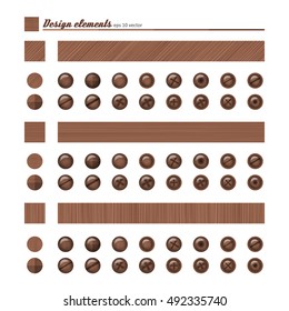 Set of elements for design - buttons and bolts, natural material. A vector.