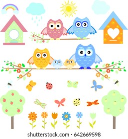 Set of elements for design cute owl vector