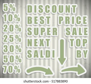 Set of elements for design discount advertising: signs, percentages