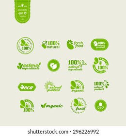 Set of elements for design - ecology, eco-friendly natural products and food. A vector.