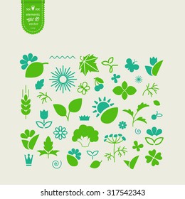 Set of elements for design - ecology, eco-friendly natural products and food. A vector.