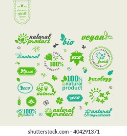 Set of elements for design - ecology, eco-friendly natural products and food. A vector.
