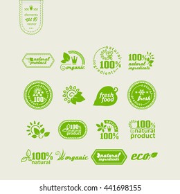 Set of elements for design - ecology, eco-friendly natural products and food. A vector.