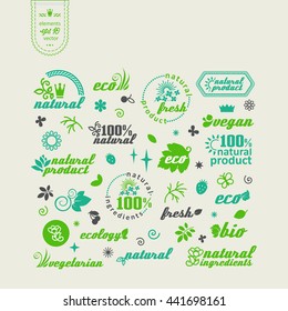 Set of elements for design - ecology, eco-friendly natural products and food. A vector.