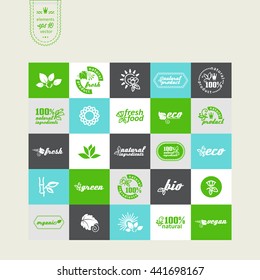 Set of elements for design - ecology, eco-friendly natural products and food. A vector.