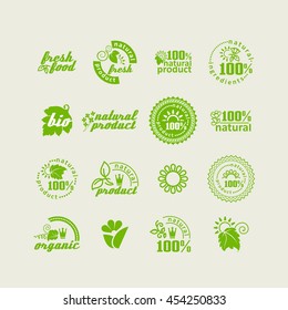 Set of elements for design - ecology, eco-friendly natural products and food. A vector.