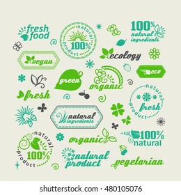 Set of elements for design - ecology, eco-friendly natural products and food. A vector.