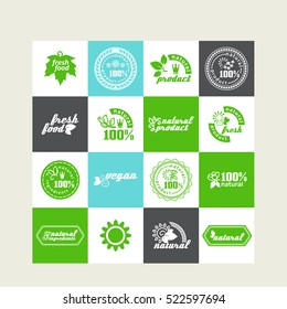 Set of elements for design - ecology, eco-friendly natural products and food. A vector.