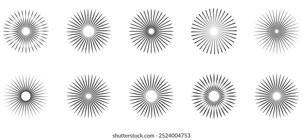 set of elements for design, set of elements,Set of sunburst design element, Set of rays, beams element. Sunburst, starburst shape. Vintage sun burst frames and design elements, Beams, rays, starburst.