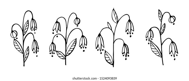 Set of elements for design - flowers drawing with line-art, isolated on white background. Eps10 vector set of flowers.