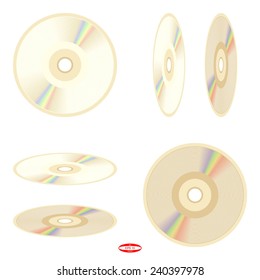 set of elements for design golden DVD or CD disc isolated on white background vector