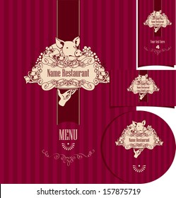 set of elements for design of restaurant with roast suckling pig