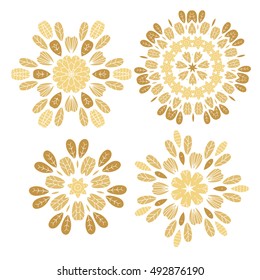 set of elements for design. Stylized flowers, mandala.