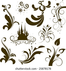 Set of elements for design, tattoo, vector, isolated on white