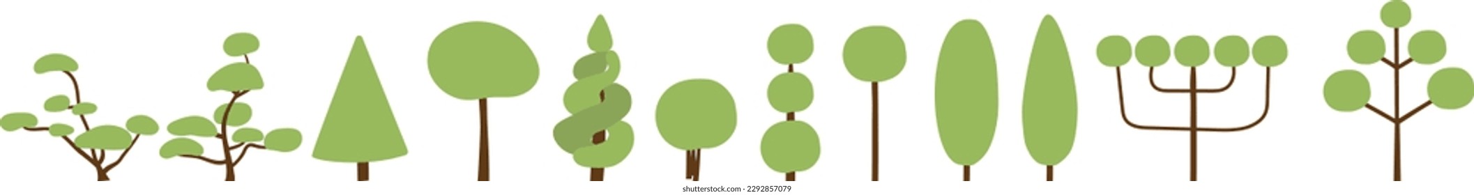 Set of elements. Different types of trees. Green trees. Figures of trees