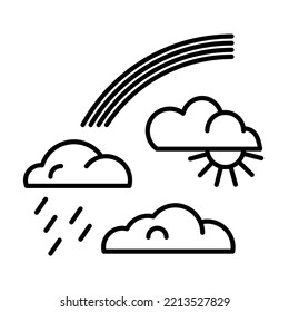 A set of elements for displaying natural phenomena of cloudiness, clarity, rain, hail and rainbow. Outline black and white graphics. Weather in graphic icons.