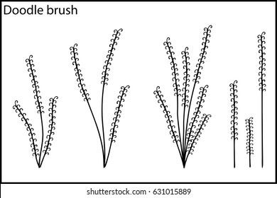 the set of elements Doodle brush and bushes as grass with curving fibers for use in design and ornaments