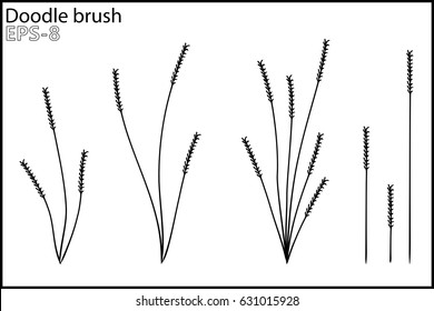 the set of elements Doodle brush and bushes as grass fibers for use in design and ornaments
