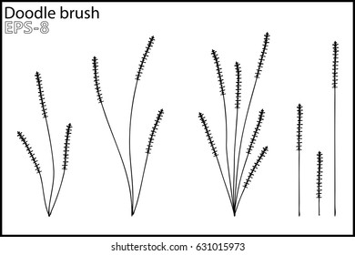 the set of elements Doodle brush and bushes as grass with transverse fibers for use in design and ornaments