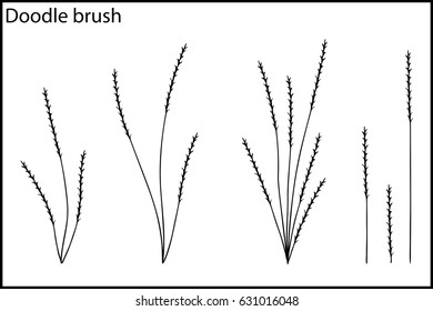 the set of elements Doodle brush and bushes as grass fibers herringbone for use in design and ornaments