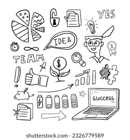 Set elements in doodle business set. Hand drawn set great for banner, posters, cards, stickers and professional design. Vector illustration EPS10. 