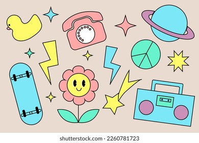 a set of elements of drawings in retro style