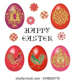 Set of elements for easter in Russian style. Vector illustration.   