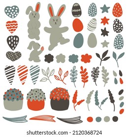 Set elements for Easter, white background, vector