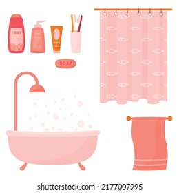 set of elements feminine bathroom in pink colors