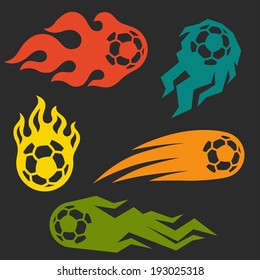 Set of elements fire soccer balls for design.