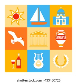 set elements in flat style about Greek. Use so poster, card or to illustrate an article in the magazine