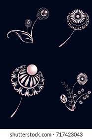 Set of elements of floral ornament from pink gold. For used for web, wallpaper, printing on the packaging paper, textiles.
