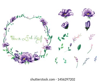  Set of elements flower and  leaf. collection garden, wild foliage,branches on white background, 