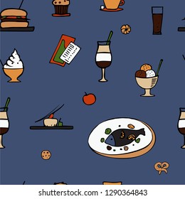 Set elements food and drink. Seamless pattern. Vector Illustrations. Hand drawing for your design.
