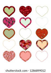 a set of elements in the form of hearts in different colors to create your own design