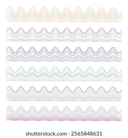 Set of elements for frames.Watermark guilloche. Watermark pattern , Watermark banknote pattern. Banknotes check guilloche lines texture, secure waves patterns and passport paper.