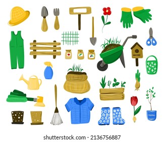 A set of elements for the gardener and spring. Everything for planting and caring for plants.