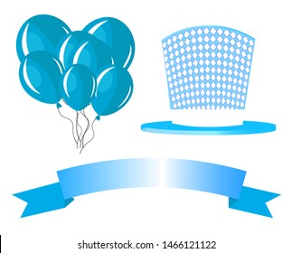 set of elements for the German Oktoberfest beer festival. hat, balloons and ribbon for text. Blue Tsyet.