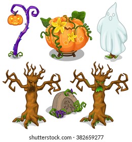 Set of elements for greeting cards, posters, party invitations Halloween. Vector illustration.
