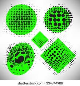 Set of elements of halftone dotted background dotwork
