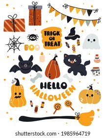 A set of elements for Halloween. Cute holiday attributes for stickers and other design