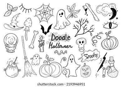 Set with elements for halloween in doodle style on the background