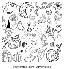 Set with elements for halloween in doodle style on the background