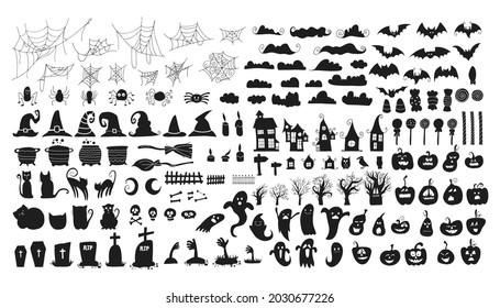 Set of elements. Halloween - October 31. Hand-drawn doodle illustration. A traditional holiday, the eve of All Saints ' Day, All Hallows' Eve. Trick or treat. Happy Halloween 2021!